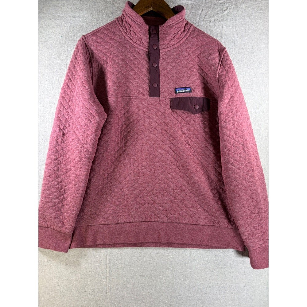 Patagonia Quilted Snap-T Pullover Womens Large Pink Burgundy Organic Cotton Knit